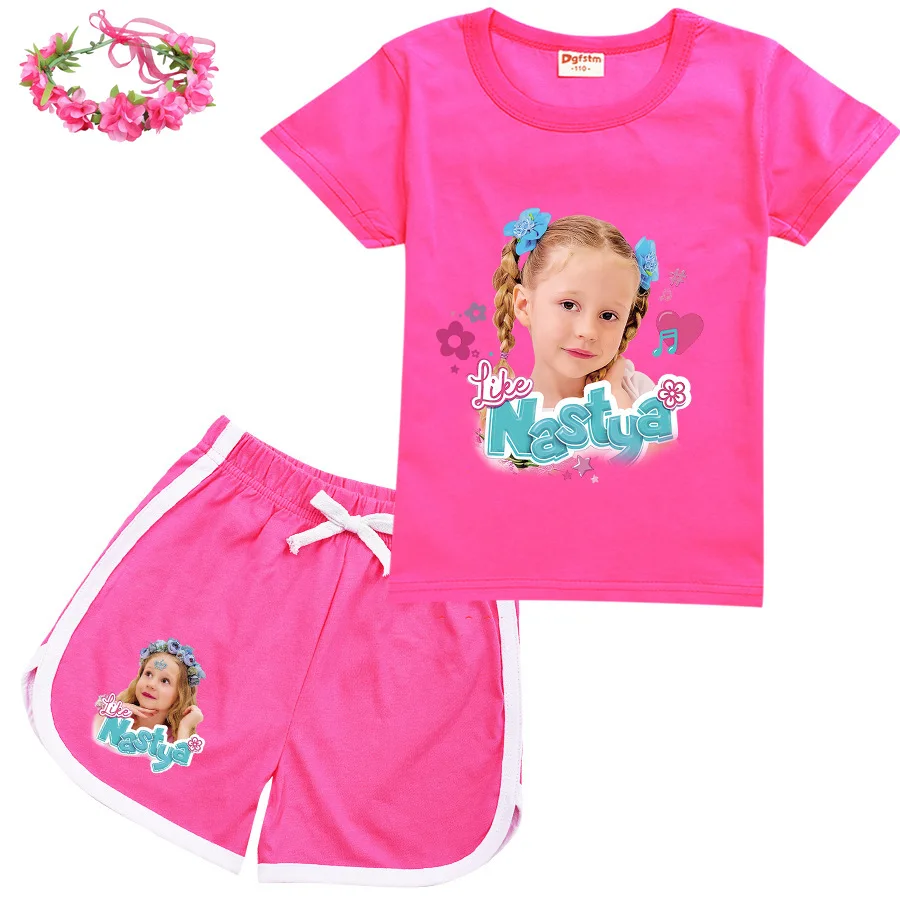 Lovely Like Nastya Show TShirt Kids Summer Short Sleeve T-shirt Shorts 2pcs Sets Toddler Girls Outfits Children Casual Sportsuit