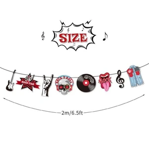 Balonları şenlik, müzik, gitar, grup, mikrofon, afiş, doğum günün kutlu olsun, radyoda ve kek toppers dekoruna sallayın ve yuvarlayın Partinin 6 büyük satışı, rock and roll dekoru - №2