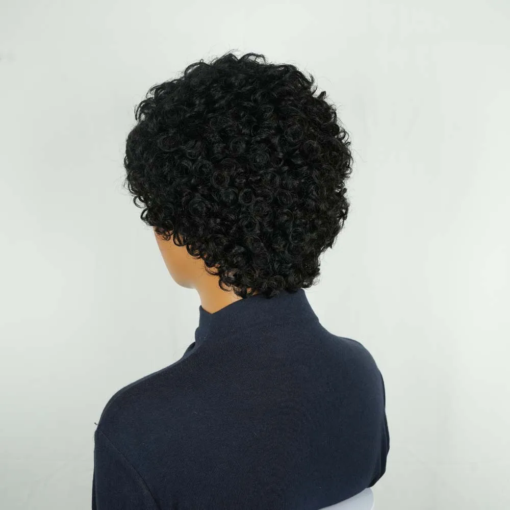 100% человеческие волосы, парик с стрижкой пикси, кудрявый черный парик Kniky для женщин, машинное производство, натуральная текстура, короткий парик из волос
