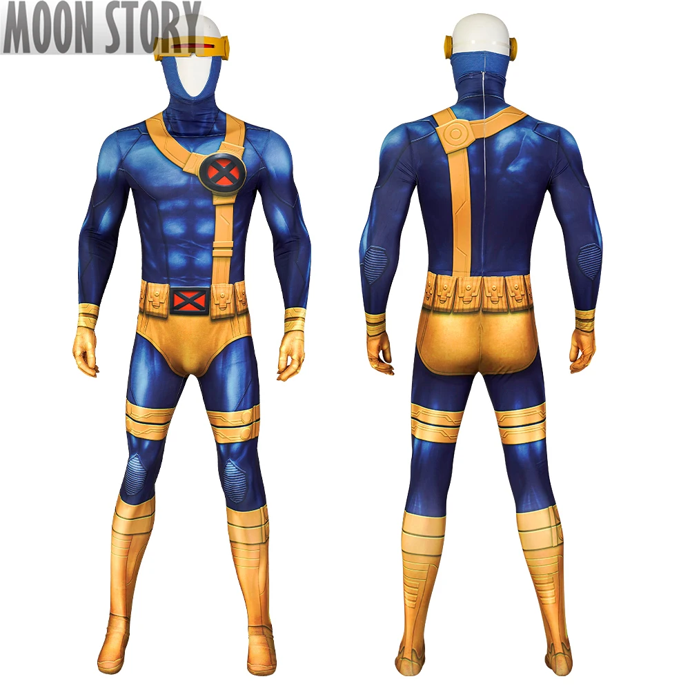 Anime 1997 X-Men Captain Scott Summers Cosplay Costume Cyclops Jumpsuit Superhero Halloween With Mask Bodysuit