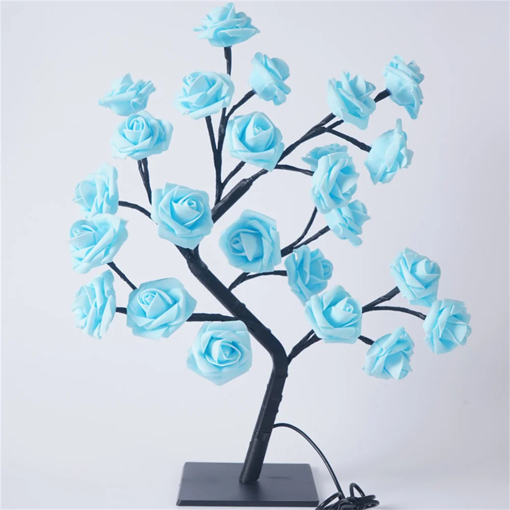 24 LED Rose Flower Tree Lights USB Table Lamp Fairy Night Light Home Party Christmas Wedding Bedroom Decoration Gift