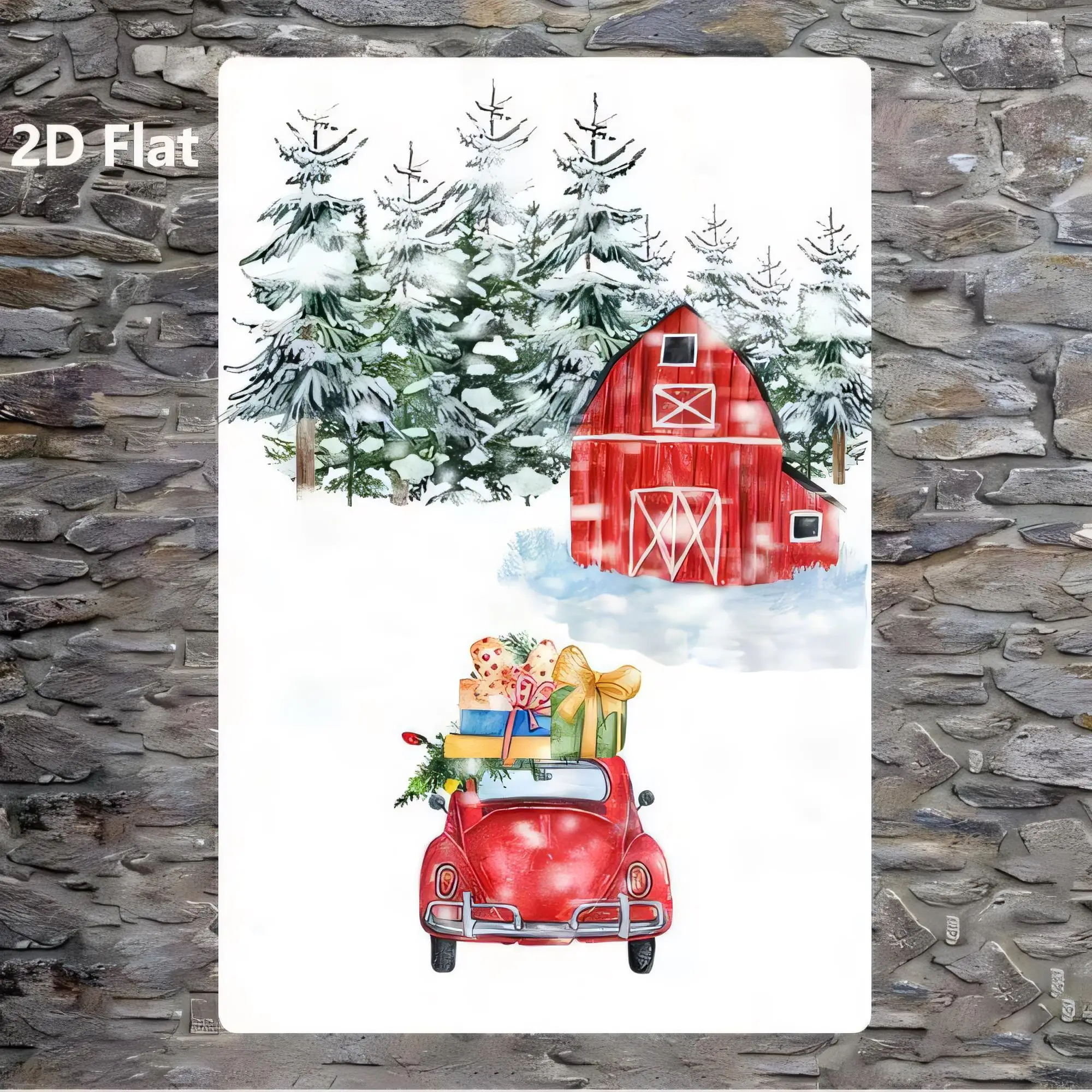 Tin Sign Rustic Farmhouse Winter Red Truck Christmas Tree Snow Barn  Metal Wall Decor, Vintage Plaque for Living Room Bedroom Ba