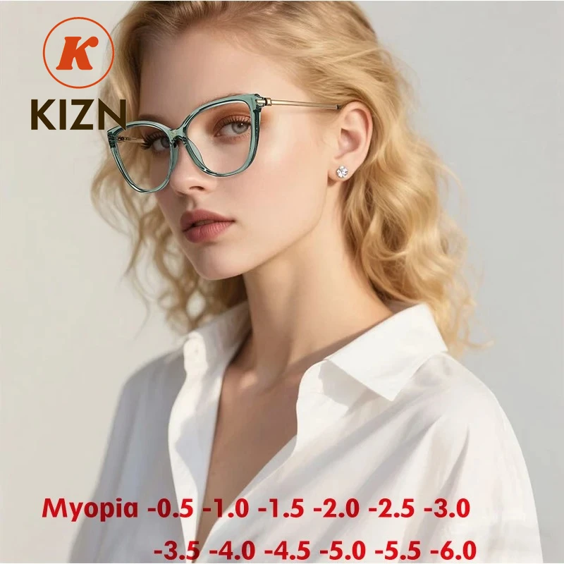 

KIZN кошачий глаз очки для близорукости оправа модные новые женские анти-синий свет пользовательская оптика по рецепту компьютерные очки от -0,50 до -6,0