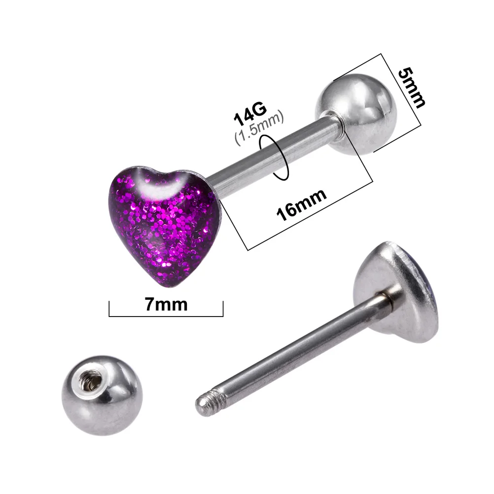 Piercing en acier chirurgical, 14G, 1 pièce, Piercing en résine, pour la langue, le mamelon, le mamelon, le mamelon