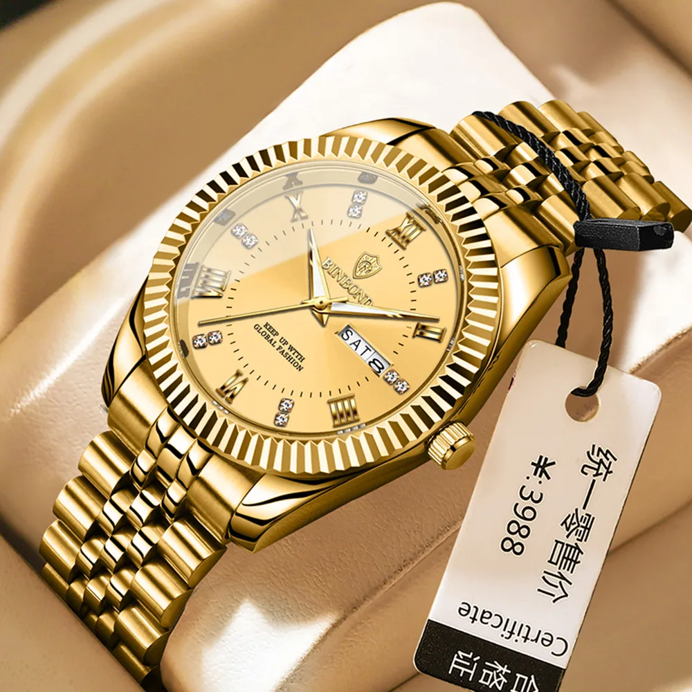 Binbond novo 0756 relógio masculino calendário à prova dwaterproof água elegante e high-end nova versão coreana relógio de quartzo luminoso masculino