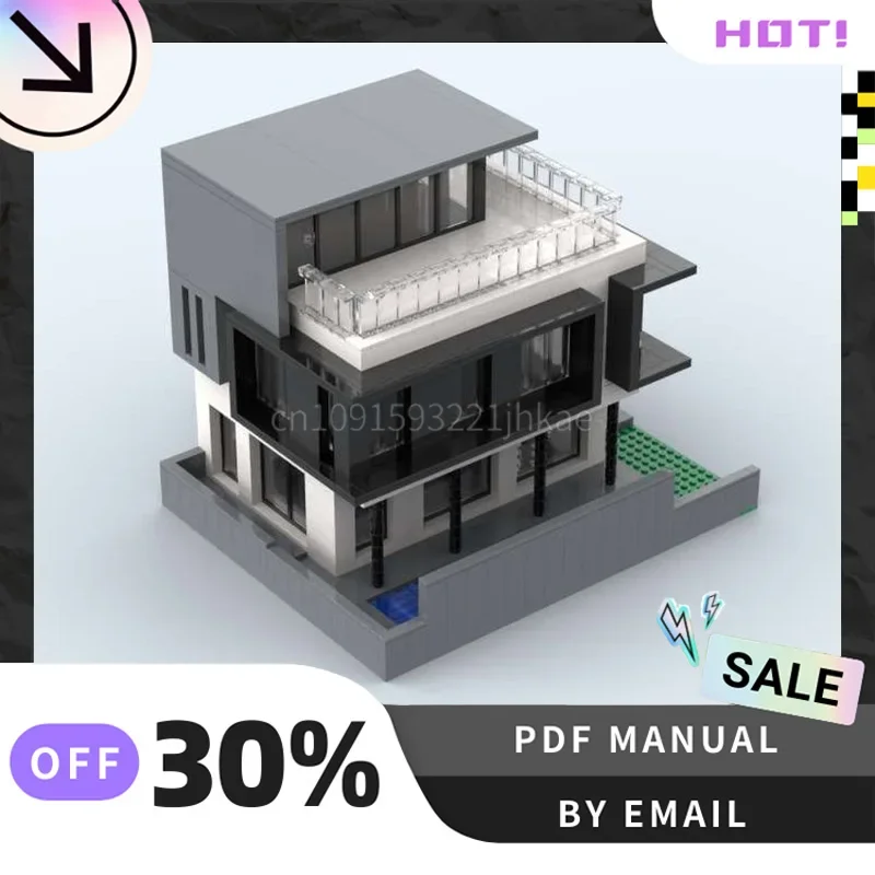 [1339 Uds] casa semiestacada moderna MOC personalizada, juego de bloques de construcción creativos, juguetes STEM, Kit de modelo de construcción, regalos de cumpleaños