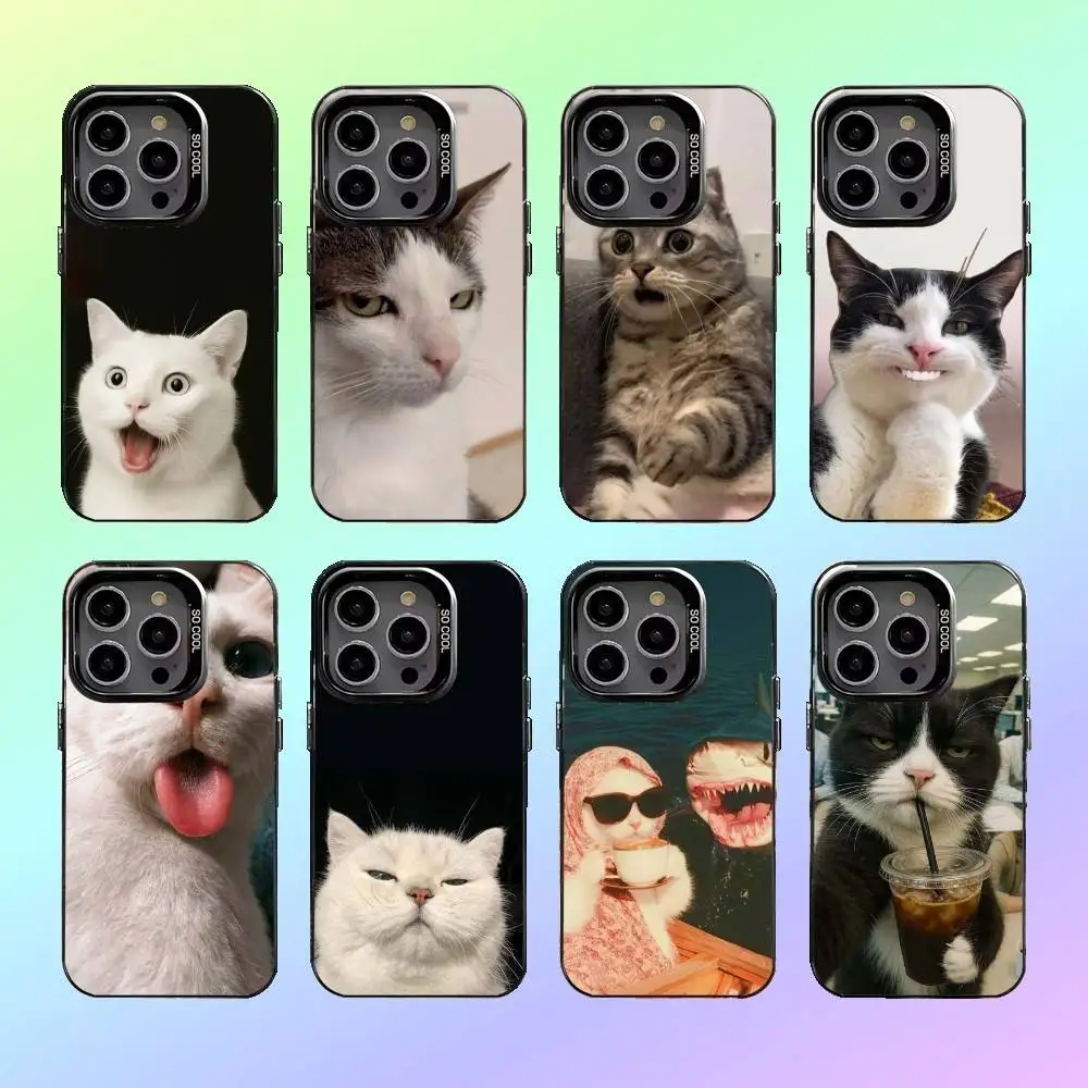 حافظة هاتف مضحكة للقطط الأليفة لهاتف iPhone17,16,15,14,13,12,11 غطاء داخلي مطلي بالفضة #1