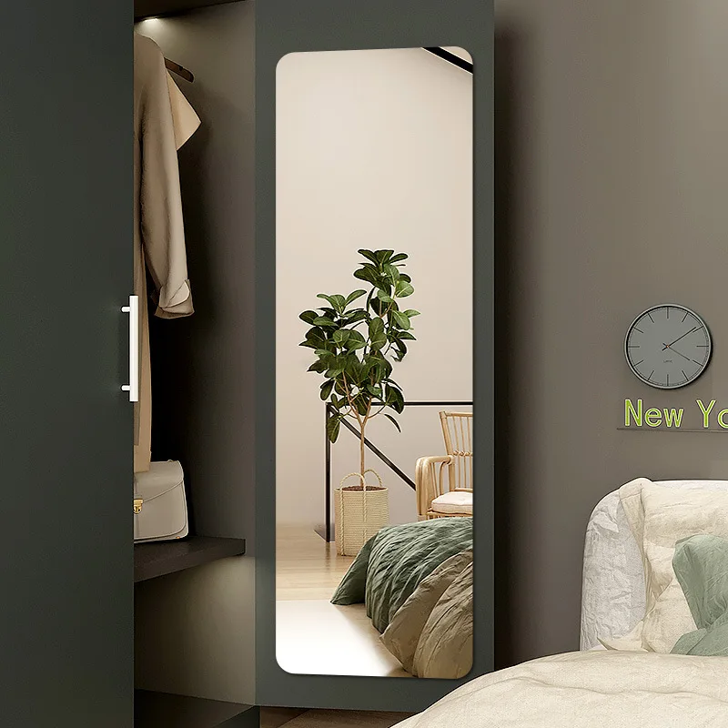Acrylic Self Adhesive Wall Mirror Clothing Wardrobe Door Full Body Makeup Mirror Stick-On Decorative Home Furniture Accessories