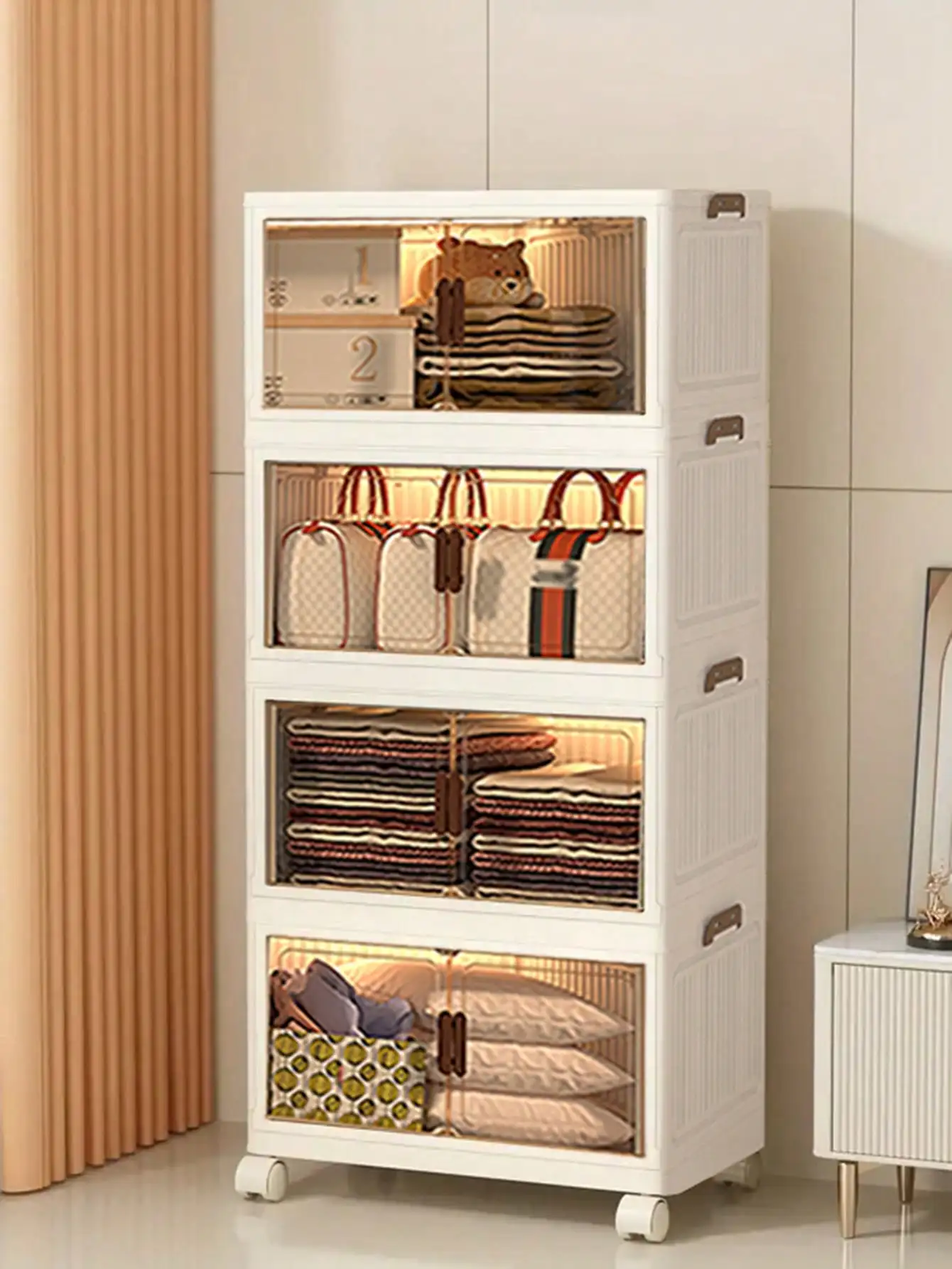 

2/3/4/5layers Extra Large Storage Cabinet, Multi-Tier Foldable Storage Box With Doors,
