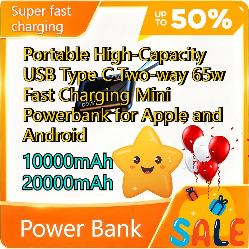 10000/20000mAh Power Bank Portable High-Capacity USB Type C Two-way 65w Fast Charging Mini Powerbank for Apple and Android