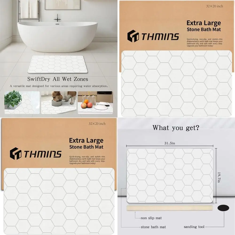 

Huge Stone Bathroom Mat, 32x20 Inches, Anti-Slip, Highly Absorbent, Fast Drying, Easy Maintenance