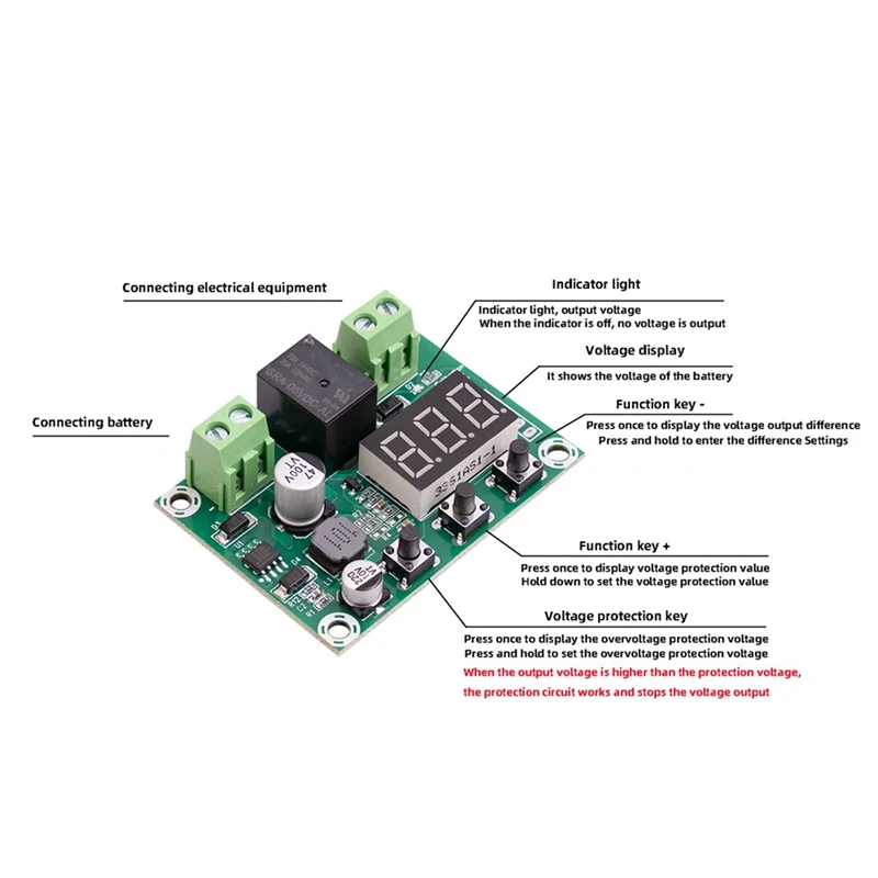 Módulo de protección de voltaje CC de batería de ABFT-3X 6V-80V Placa de protección de salida de desconexión de batería de bajo voltaje de alto voltaje