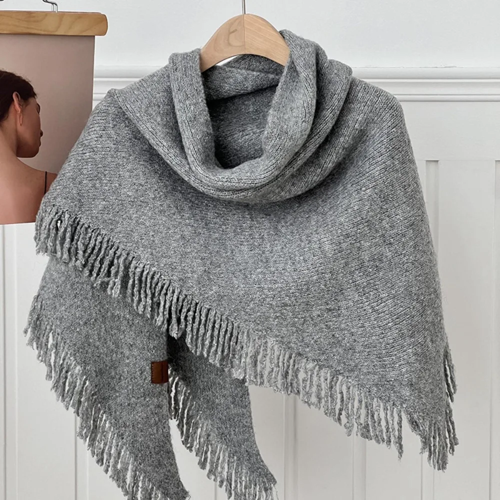 Retro Solid Color Large Triangle Shawl Windproof Warm Knitted Scarf Neck Wraps Wool Large Wraps Waist Scarf