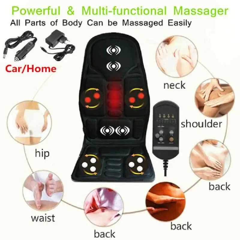 2024 Multifunctional Car Chair Body Massage Heat Mat Seat Cover Cushion Neck Pain Lumbar Support Pad Back Massager