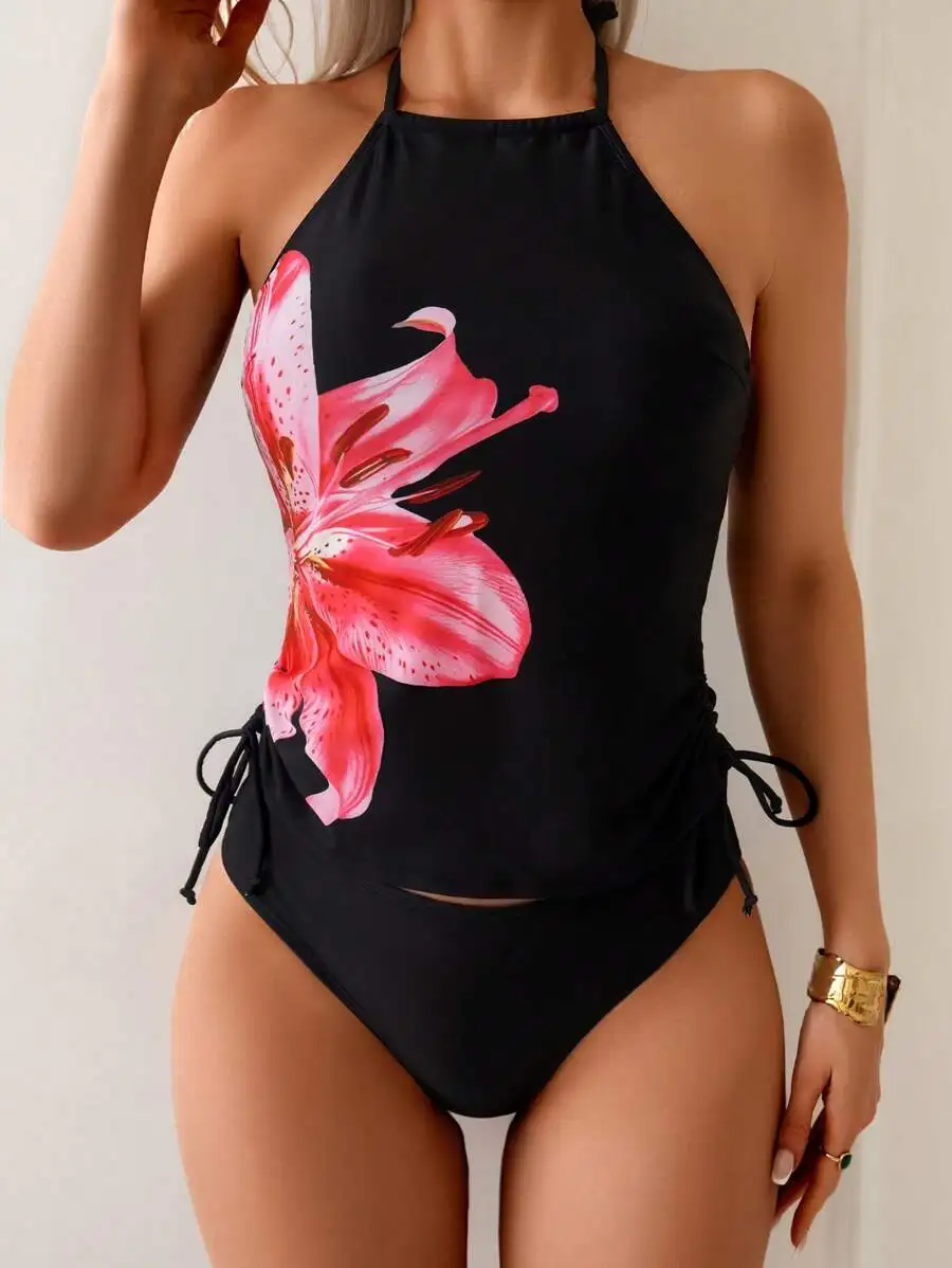 

Womens Floral Print Halter Neck Tankini Swimsuit For Beach Vacation