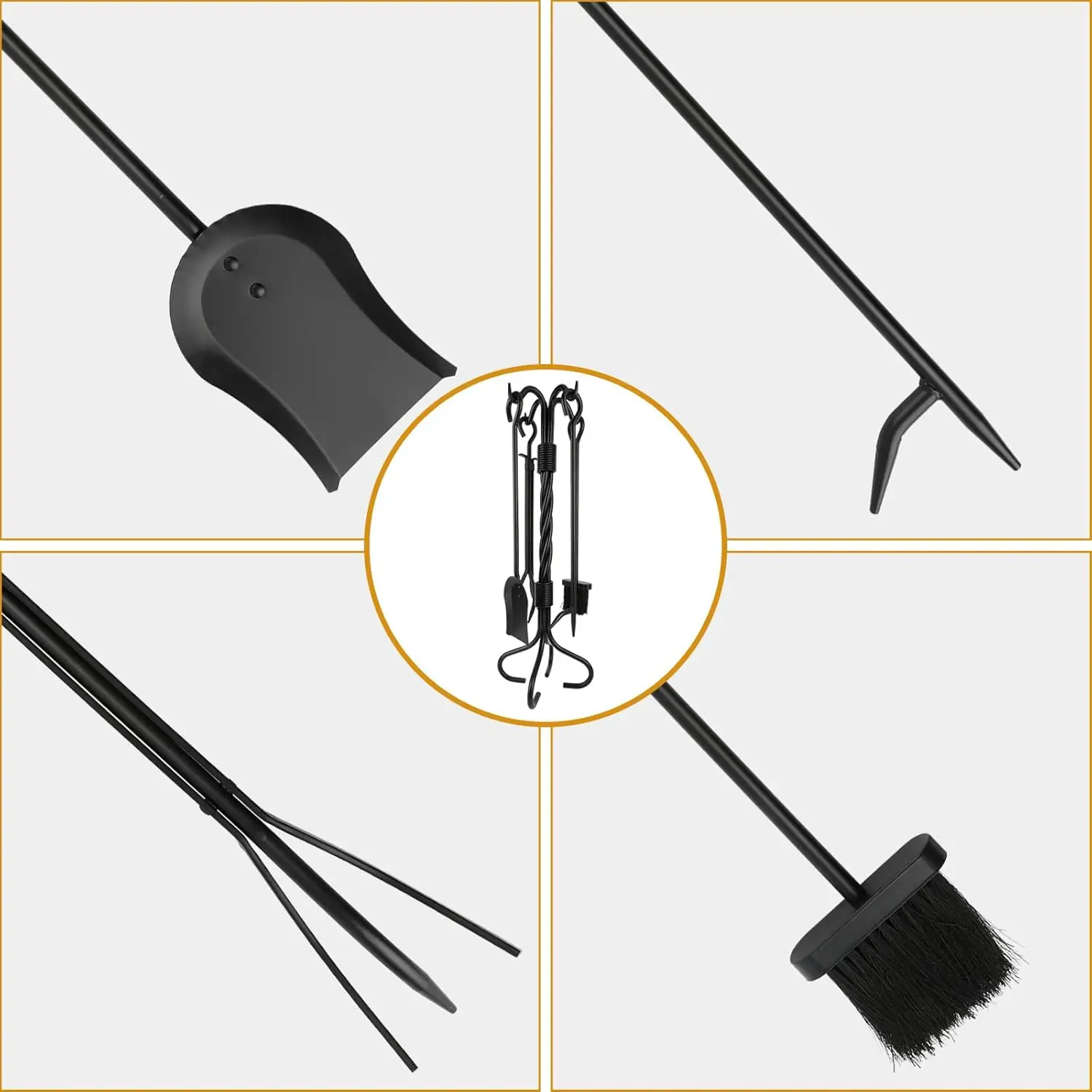 مجموعة أدوات المدفأة مكونة من 5 قطع، أدوات مدفأة داخلية وخارجية سوداء شديدة التحمل لغرفة المعيشة، الانتقال لمنزل جديد