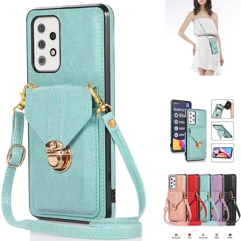 Crossbody Wallet Leather Case For Samsung S24 S23 S22 Ultra S10 S20 FE S21 Plus Galaxy A12 A14 A34 A54 A53 A52 A33 Fashion