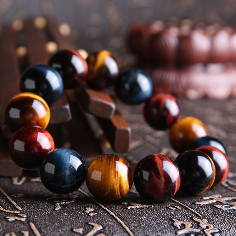 Natural Colorful Tiger's Tiger Eye Bracelet Blue Red Yellow Tiger Round Beads Women Men Stretch 10mm 12mm 14mm 16mm 20mm AAAAAA