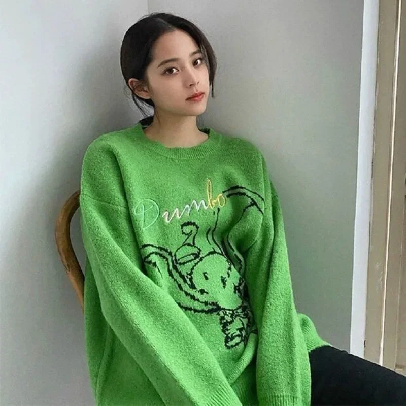 Ouyang Nana Celebrity Style 2023 New Small Flying Elephant Jacquard Loose-Fit Sweater Knitted Top Jacket For Couples