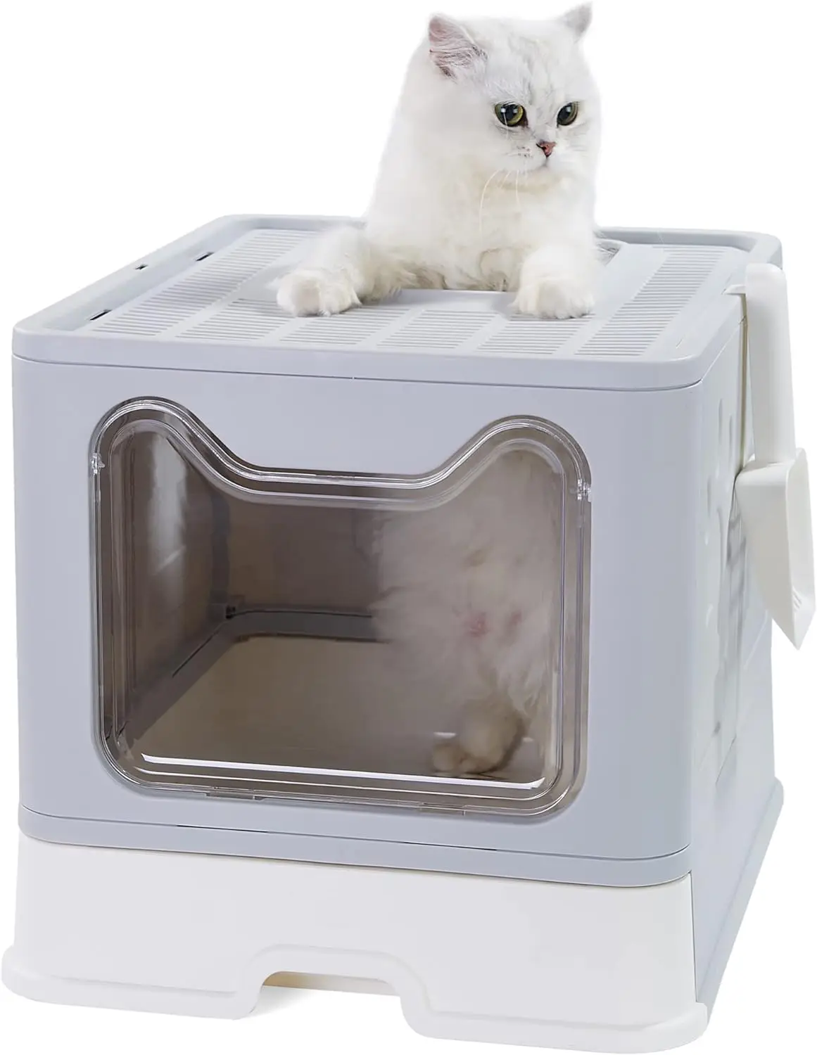 

Foldable Cat Litter Box with Lid Front Entry & Top Exit XXL Extra Large Space Covered Kitty Litter Boxes Enclosure Toilet