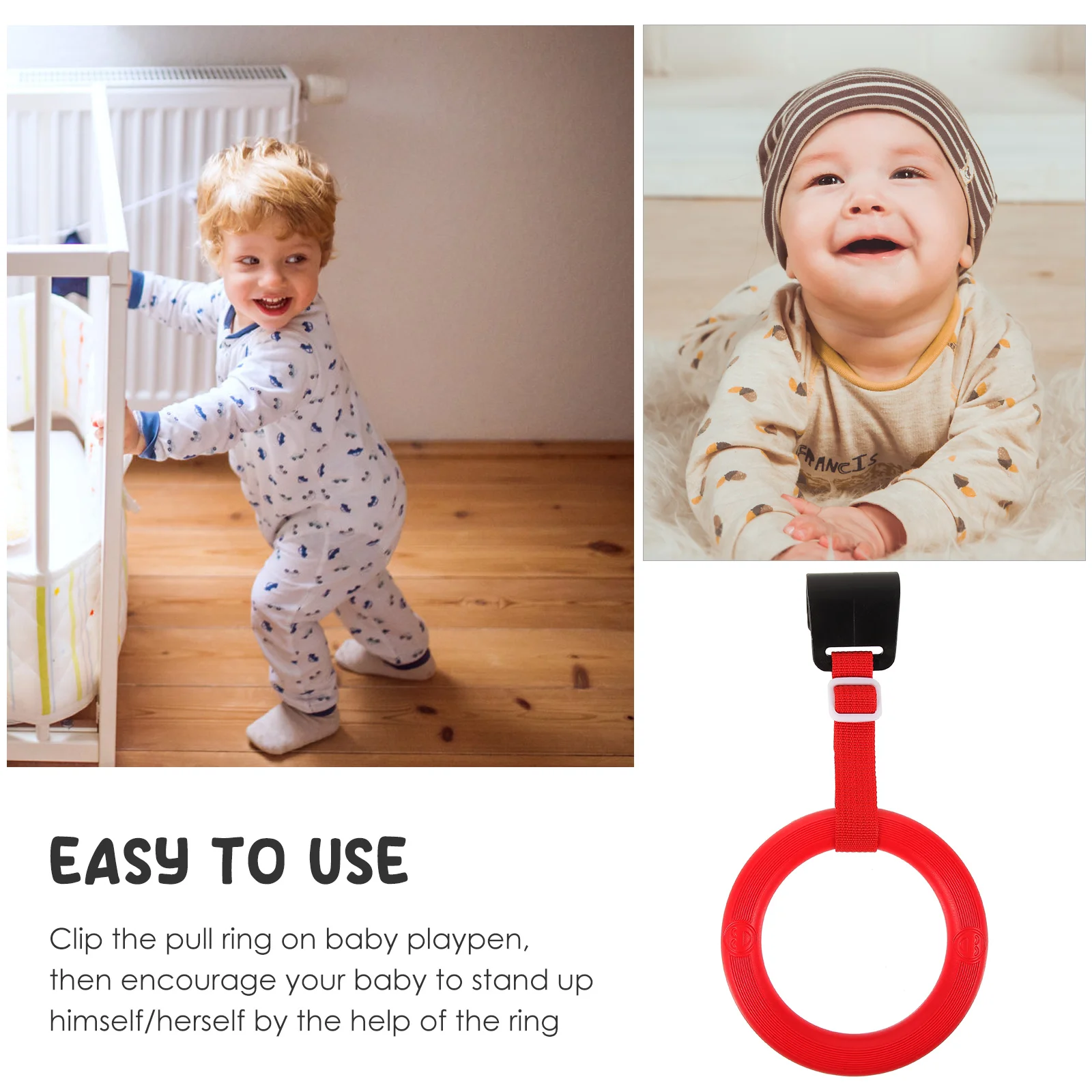 

Baby Cribs Toddler Pull Ring Stand up Rings Learning Standing Infant Bed Red Child