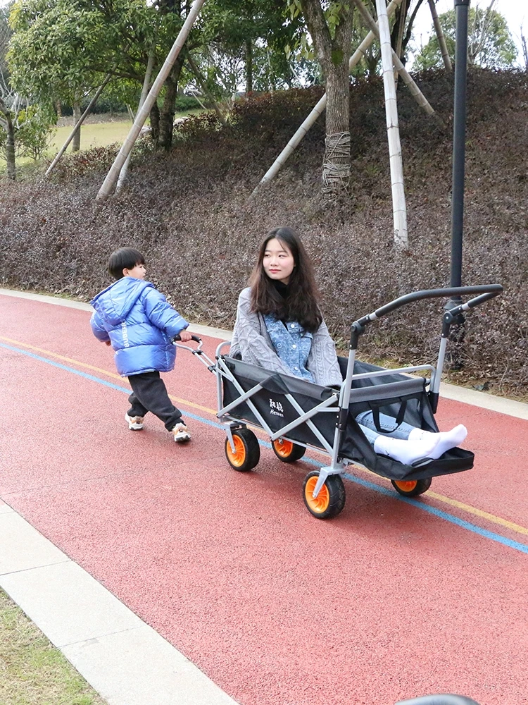 

Portable Four-Wheel Hand-Pulled op Cart Outdoor Cam Baby Stroller Extended Household Utili Vehicle Carbon Steel