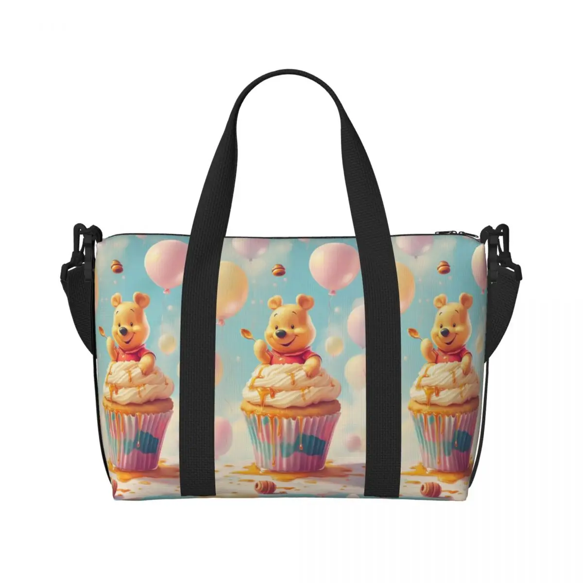 

Custom Large Winnie Pooh Tote Bag Women Animal Classical Printing Shopping Shoulder Gym Beach Travel Bag