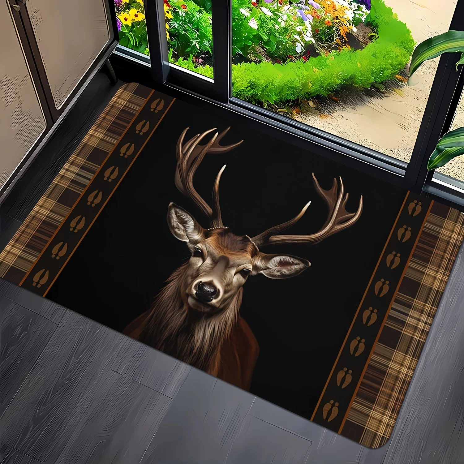 

[1pc Retro Doormat] 1pc Retro Country Style Elk Print Door Enlarged Doormat, Outdoor Entrance Mat, Indoor/Outdoor RV Welcome Mat
