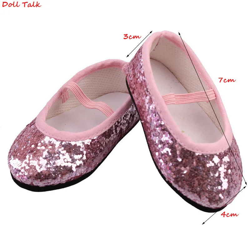 New Fashion Baby Sequins Doll Shoes 7cm Manual Shoes Lovely 43cm Dolls Baby New Born and 18 inches American Doll Shoes Sock