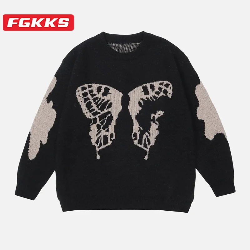 

FGKKS 2023 Outdoor Casual Sweater For Men Butterfly Embroidery Warm Slim Jumper High Quality Design Hot Sweater For Men