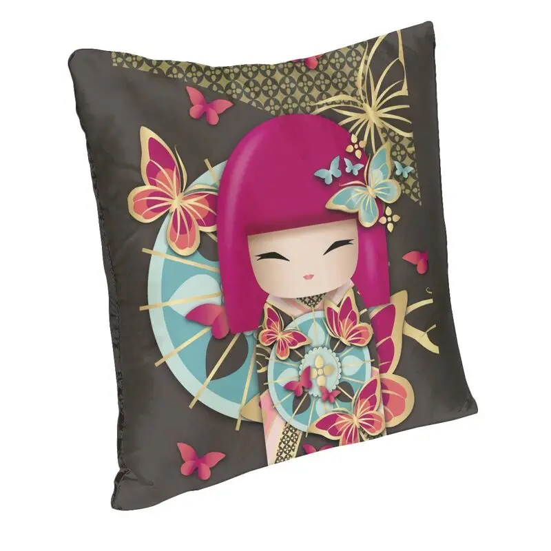 Custom Luxury Japanese Girl Sakura Kokeshi Doll Throw Pillow Cover Home Decorative Cushion Cover 45x45 Pillowcover Living Room