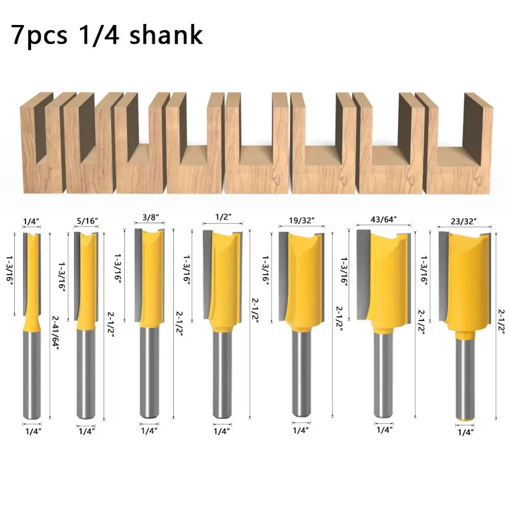 1/4 /6.35 mm Shank Straight Bit Tungsten Carbide Single Double Flute Router Bit Wood Milling Cutter for Woodwork 1 pcs