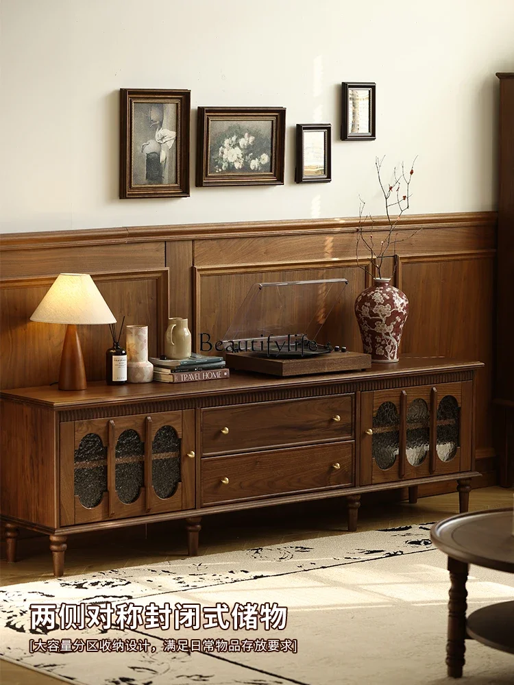 

yj5 *French retro North American black walnut TV cabinet American small apartment living room locker