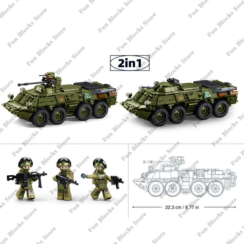 SLUBAN Military BTR-80 AS IFV Armored Personnel Carrier Vehicle Car Model Building Blocks Sets Soldier Figures Bricks Kids Toys