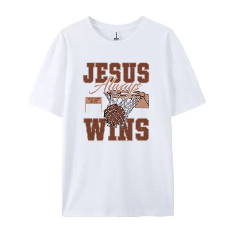 Glaube-Shirt, Retro, christlich, inspirierend, religiös, Jesus, immer gewinnt, Basketball-Grafik-T-Shirt, coole, lustige, ästhetische Kleidung