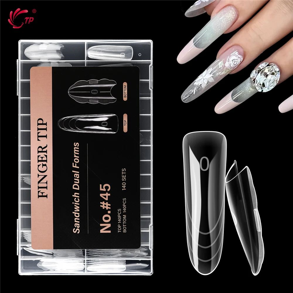TP Reusable Nail Dual Forms Clear Sandwich Building Top Bottom Nail Molds Acrylic Poly Nail Gel Extension Nail Forms 140/280pcs