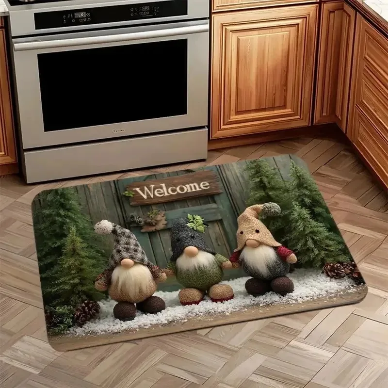 Christmas Snowman Themed Entrance Door Mat Non Slip Indoor Rug Dirt Resistant Foot Mat Christmas Home Decor Mat Foyer Kitchen