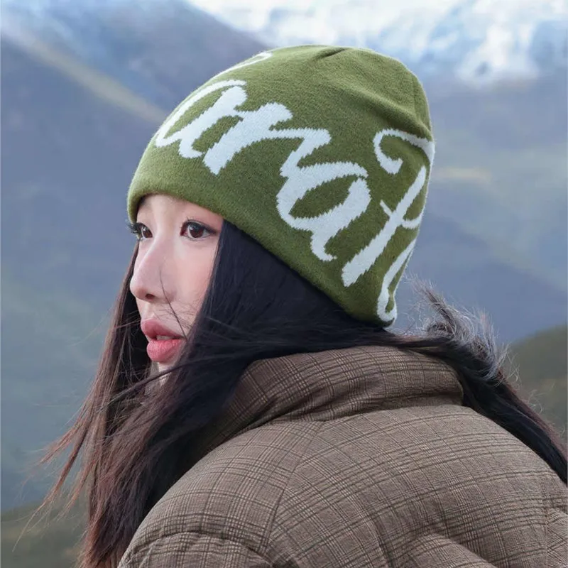 2026 Goth Women Knit Hat with Letter Star Jacquard Stride Cap Unisex Y2K Winter Fashion Kpop Warm Hip Hop Streetwear Accessory