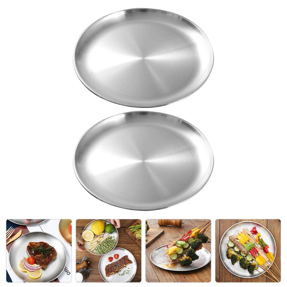 2 Pcs Stainless Steel Plate Simple Food Plates BBQ Perfume Tray Buffet Barbecue Serving Fruit Roast Meat Container