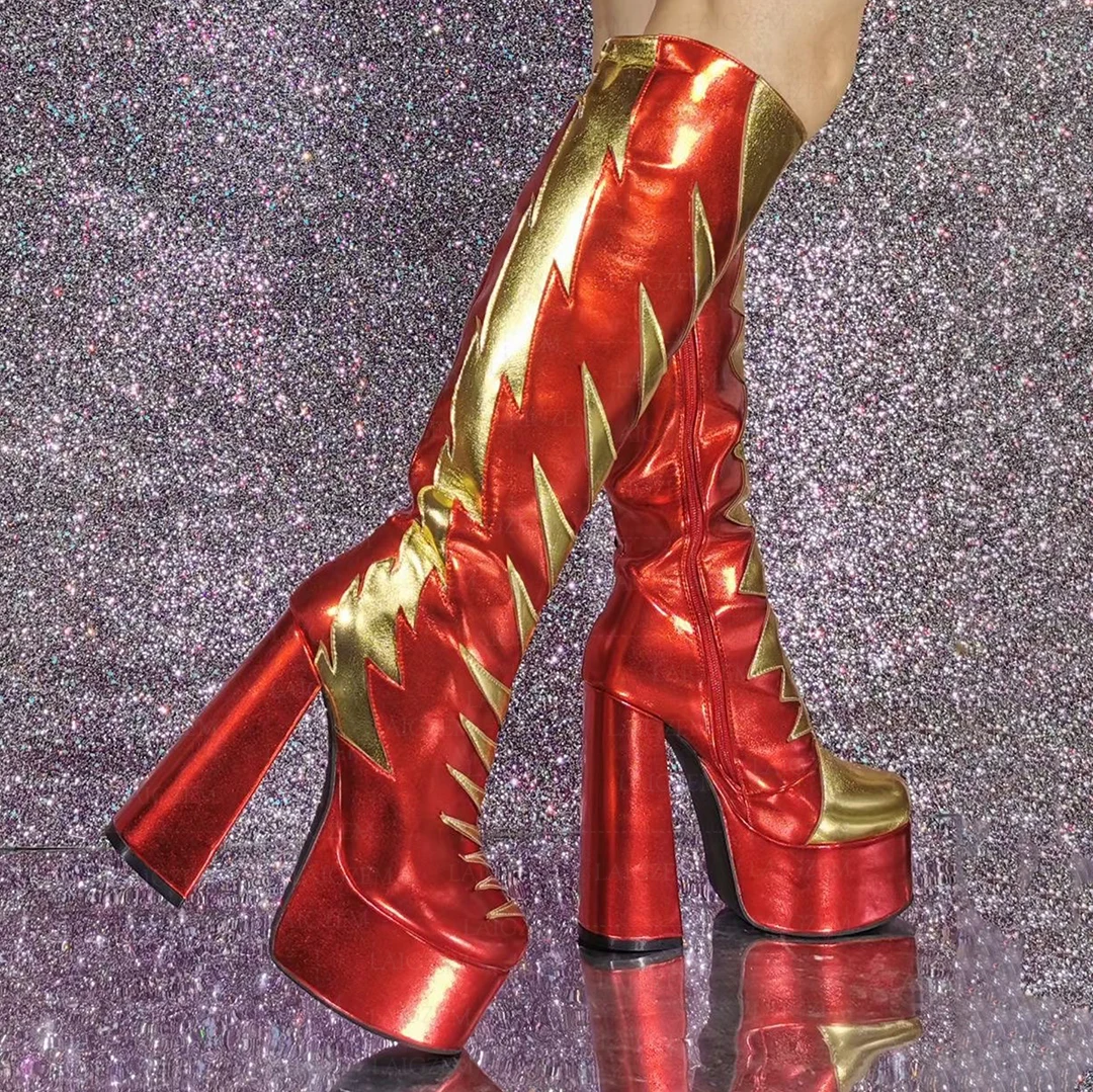 ZHIMA stivali al ginocchio da donna Patchwork Side Zip Up Chunky Block Heels Boots scarpe fatte a mano da donna donna taglia grande 38 42 43 47 52