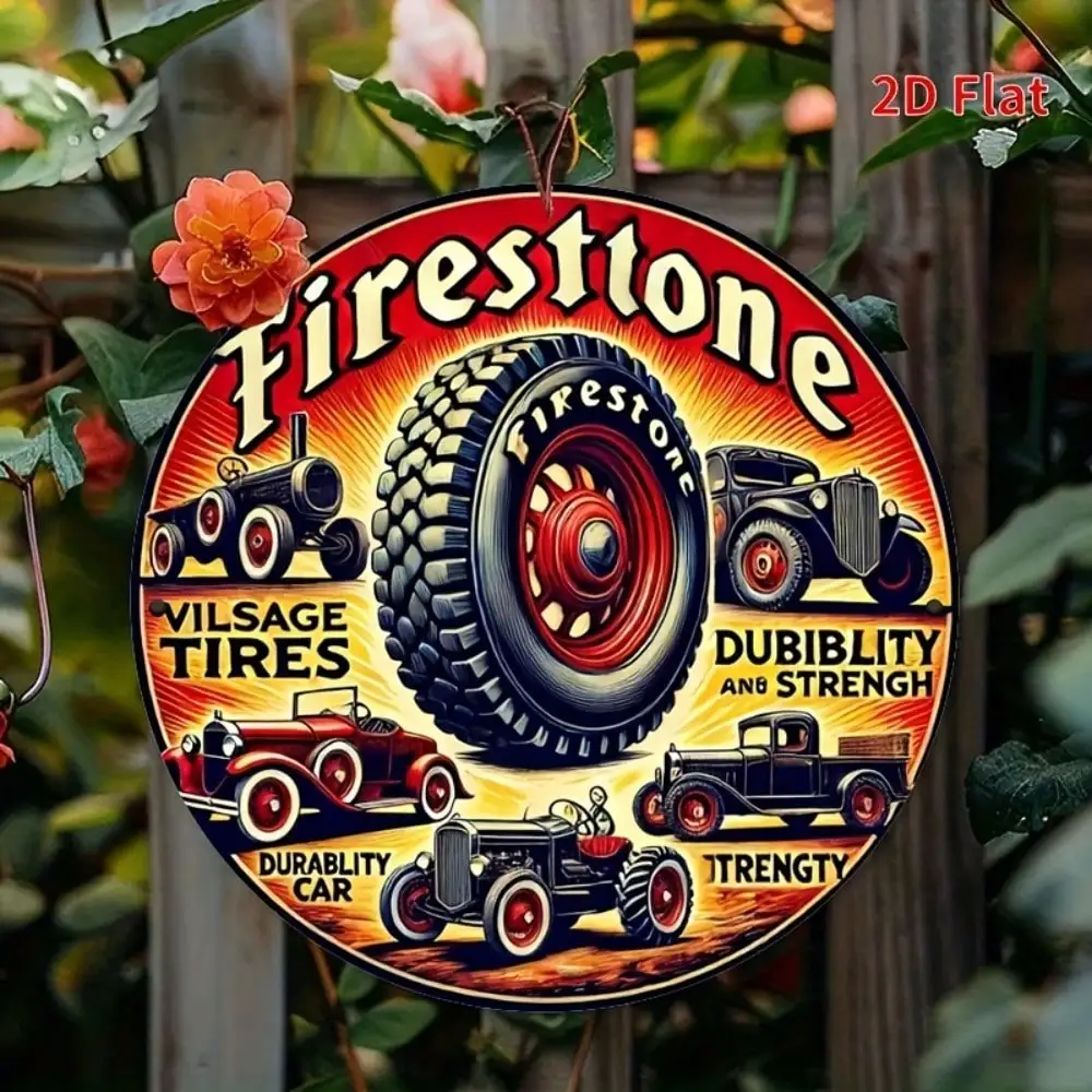Tin Sign - Vintage Durable Metal Plaque Wall Decor, Firestone Vintage Tire Classic Old Car Truck Garage Advertising Sign Home Of