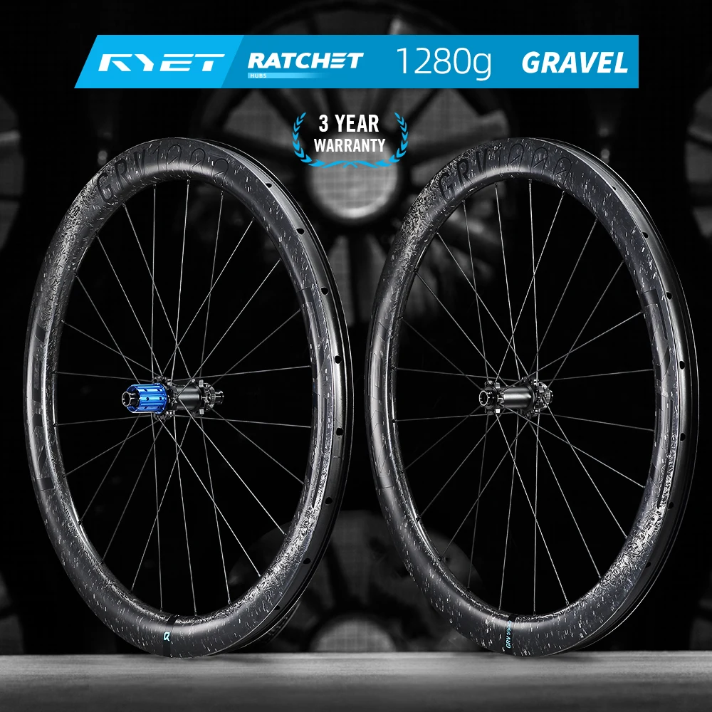 مجموعة عجلات كربون الحصى 1280 جرام من RYET 52T محور سقاطة من السيراميك المتحدث Superlight، قفل مركزي جاهز بدون أنابيب بعرض 32 مم