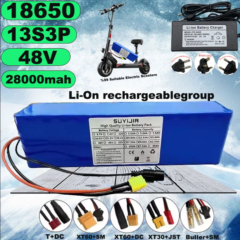 

Nouveau 48V 28000mAh Batdie Lithium-Ion 2000W 13S3P XT60 48V，Battie Lithium Fer Phosphate 28ah ET Chardur 54.6V