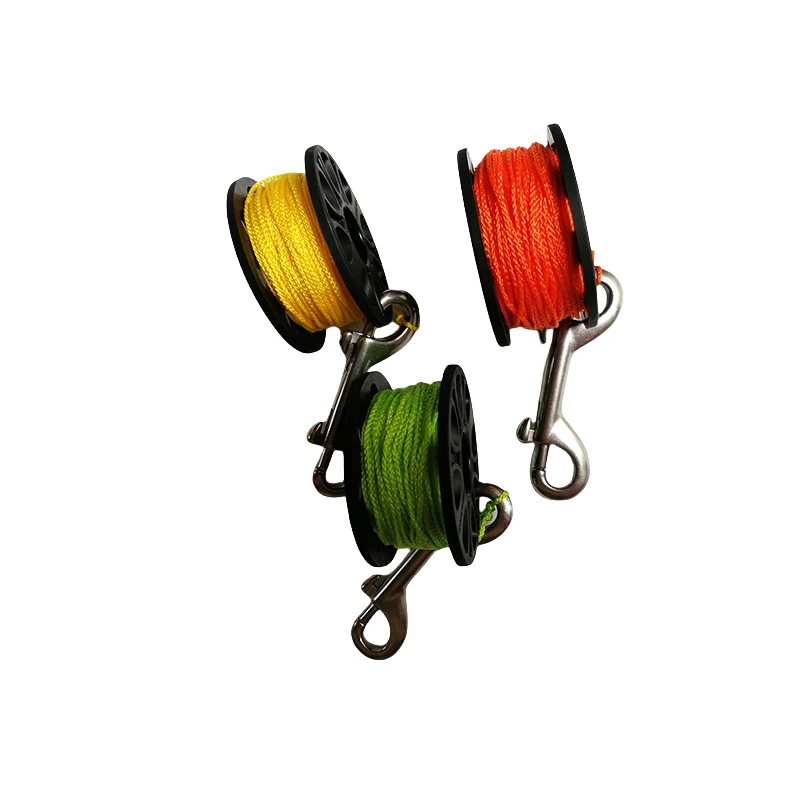 30 متر معدات السلامة الغوص حطام الغوص بكرة الاصبع الغوص بكرة إصبع بكرة مع الفولاذ المقاوم للصدأ مزدوجة نهاية هوك كهف حطام الغوص