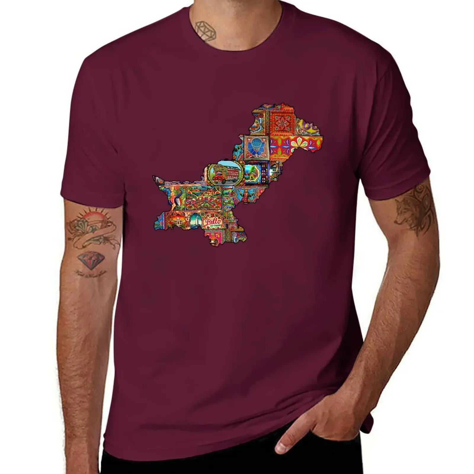 Truck Art Unique Style Desi Touch Pakistan Map within Pakintani Truck Art T-Shirt boys whites vintage men clothes heavyweight