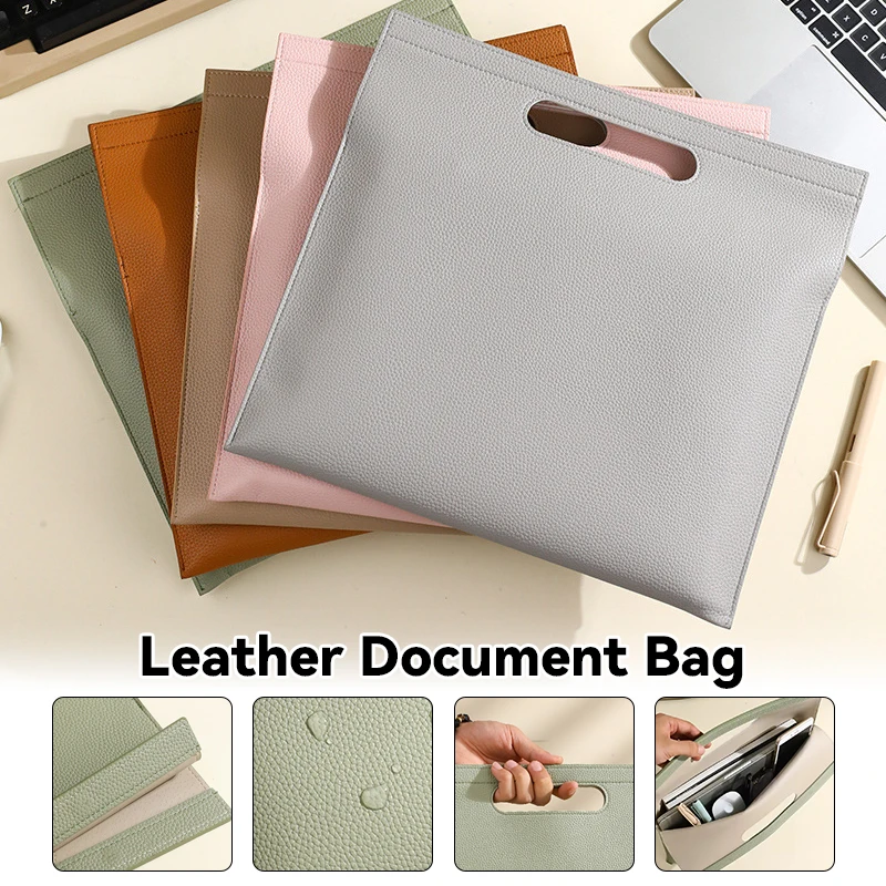 

A4 File Folder Heavy Leather Document Bag Conference Brochure Organizer Briefcase Data Contract Bill File Bag Office Supplies