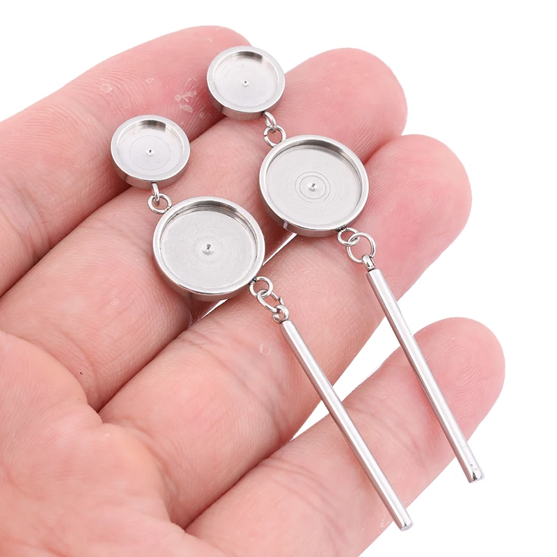 

6pcs Stainles Steel 8mm 12mm Cabochon Earring Bezel Setting Blanks Studs With Dangle Charms Diy Earring Making Materials