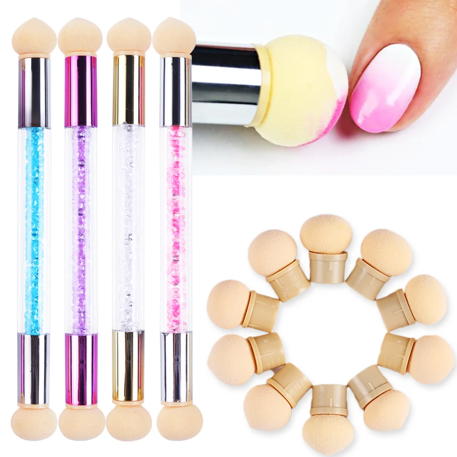 1pcs Double Head Sponges Gradient Shading Nail Art Pen Dotting Brush Rhinestone Handle Painting Tools Nail Brush Manicure LE945