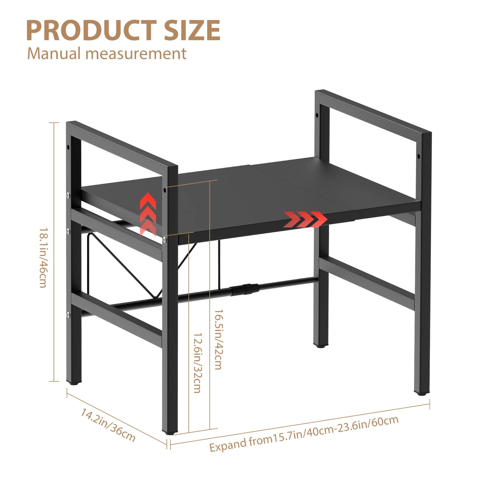 Stagg 2 Tier Expandable Microwave Shelf Stand with 6 Hooks, Length Height