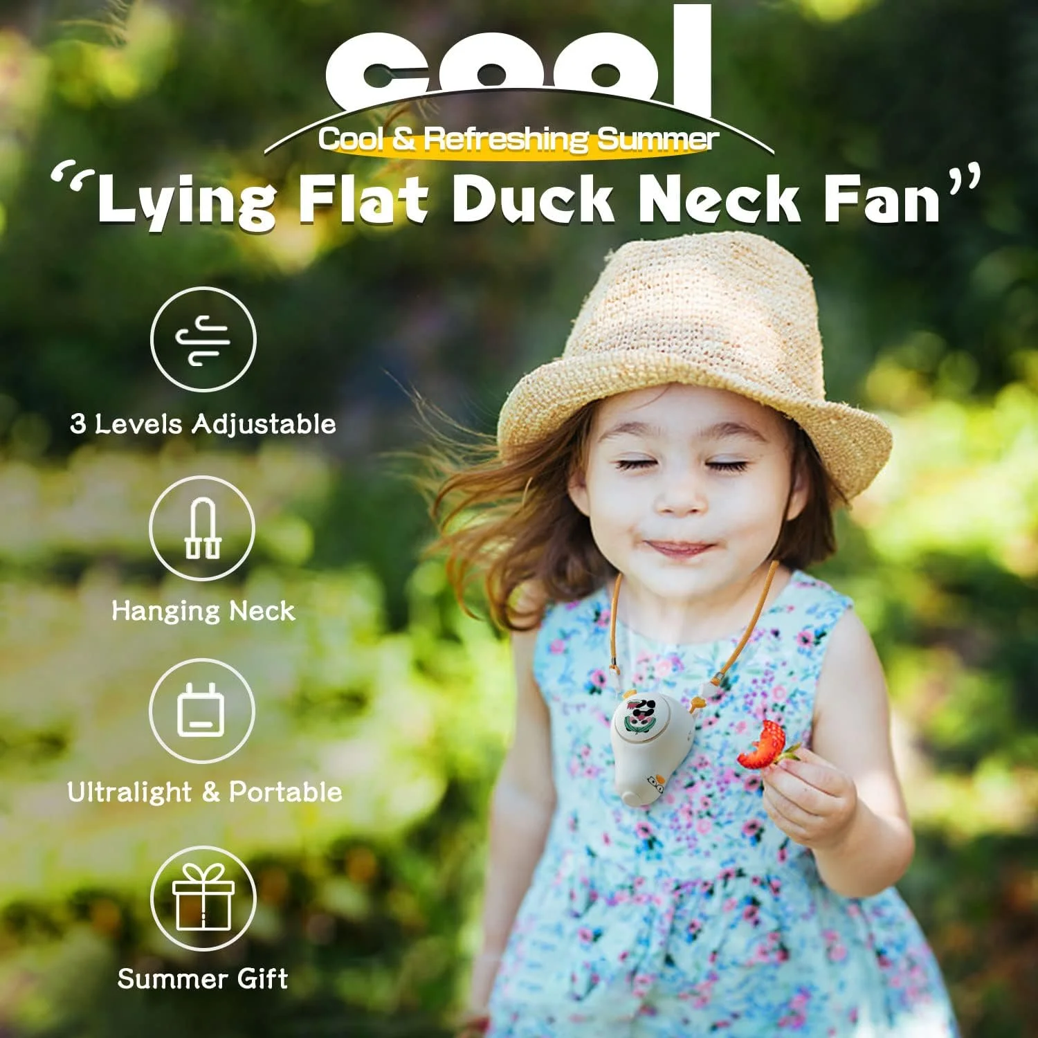 مروحة رقبة محمولة مع حبل، مسطحة مع ملصقات DIY، سطح مكتب خالي من الشفرة، مروحة رائعة صغيرة، قابلة لإعادة الشحن عبر USB، بيرسو